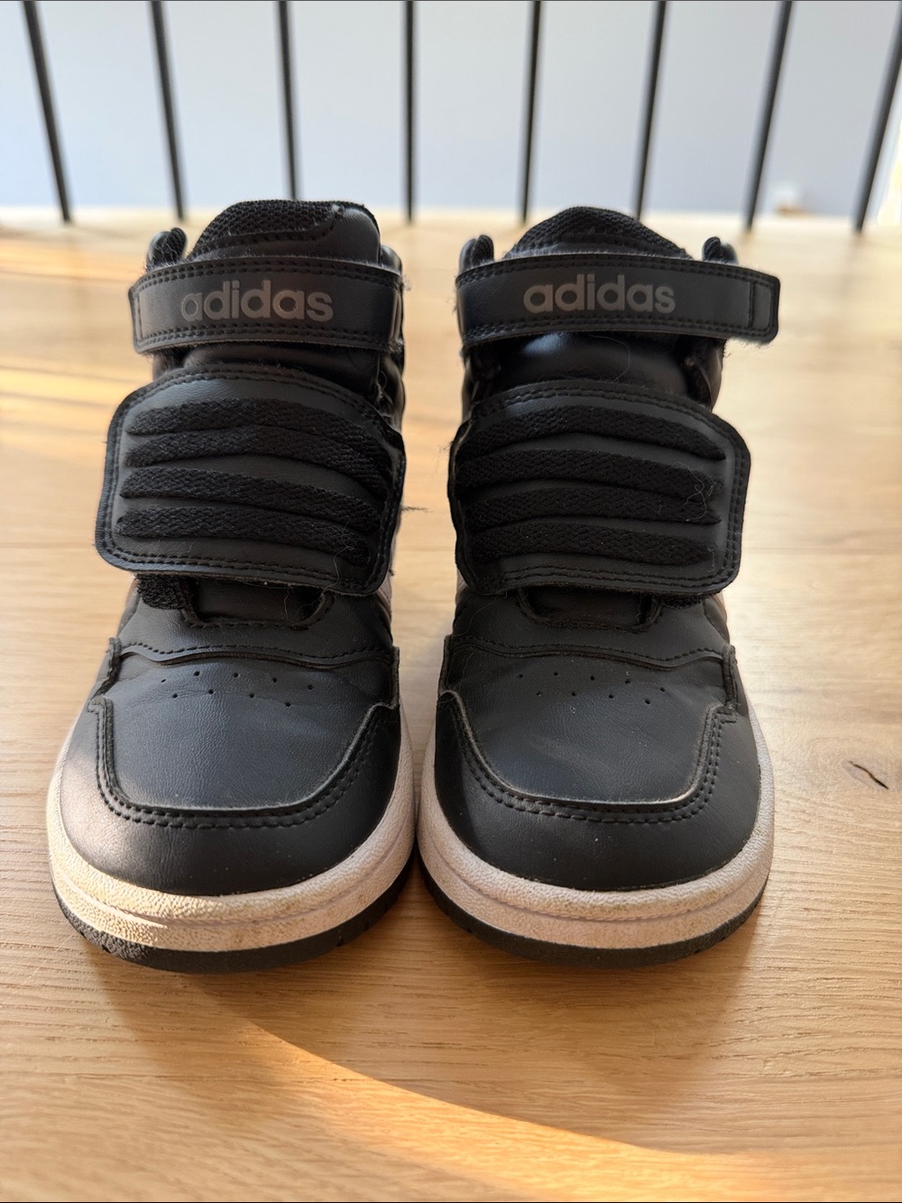Adidas toddler Black High-Top Velcro Strap Sneakers with White Sole Sz. 9